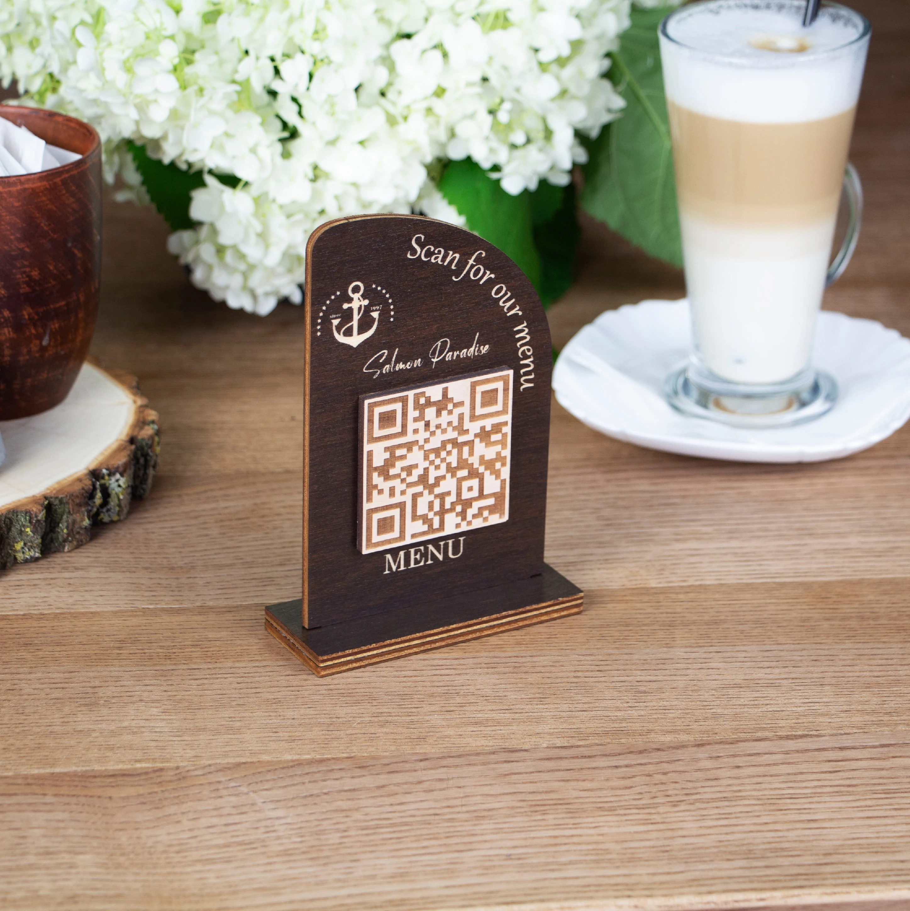 QR code stand on a restaurant table